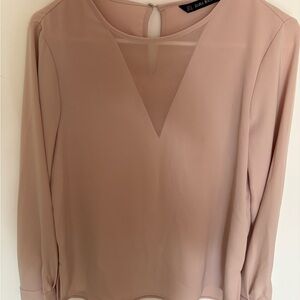 Zara Dusty Rose V-Neck Long Sleeve Blouse with Pearl sleeve button